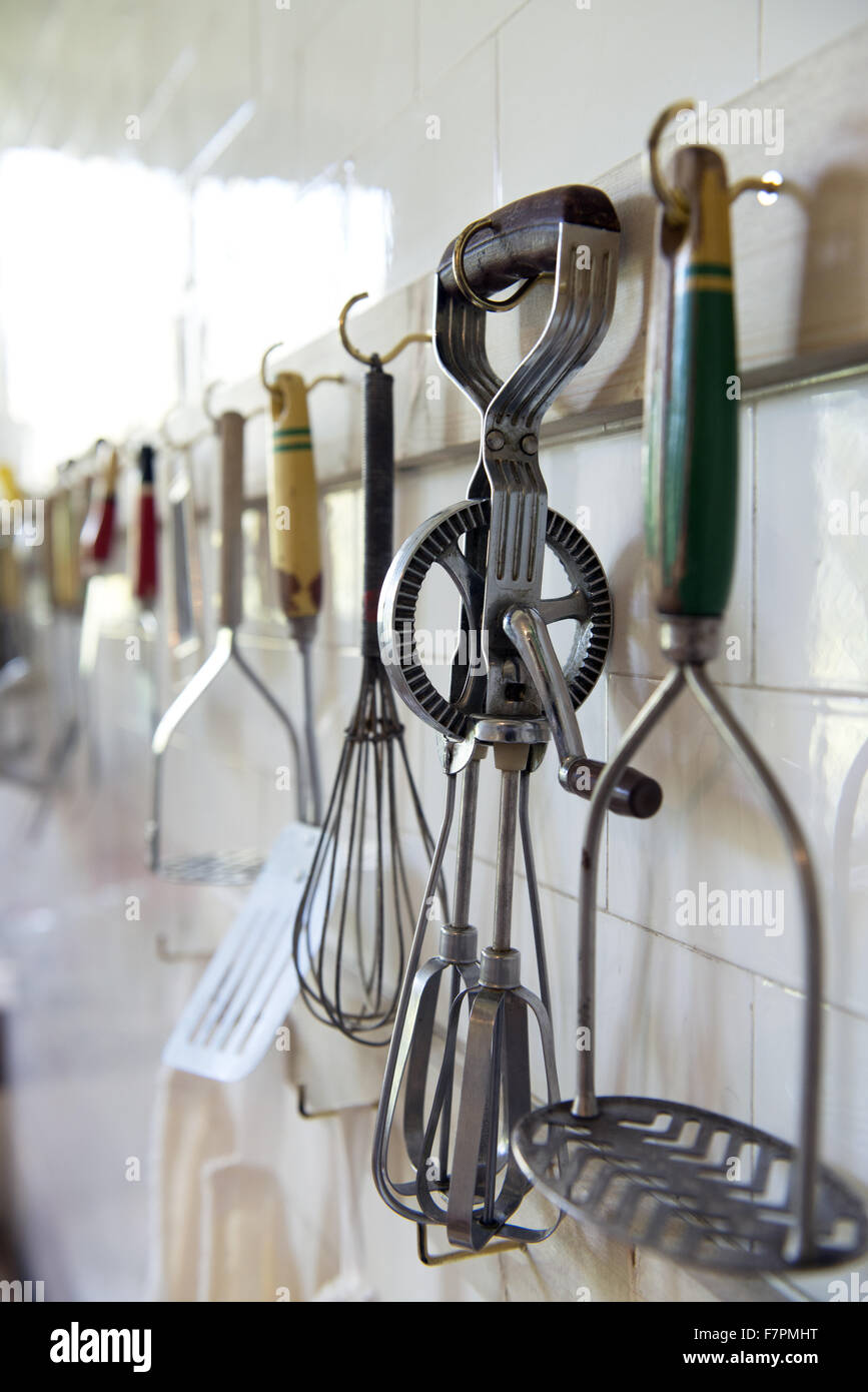 Kitchen utensils at Anglesey Abbey, Gardens and Lode Mill, Cambridgeshire. Stock Photo