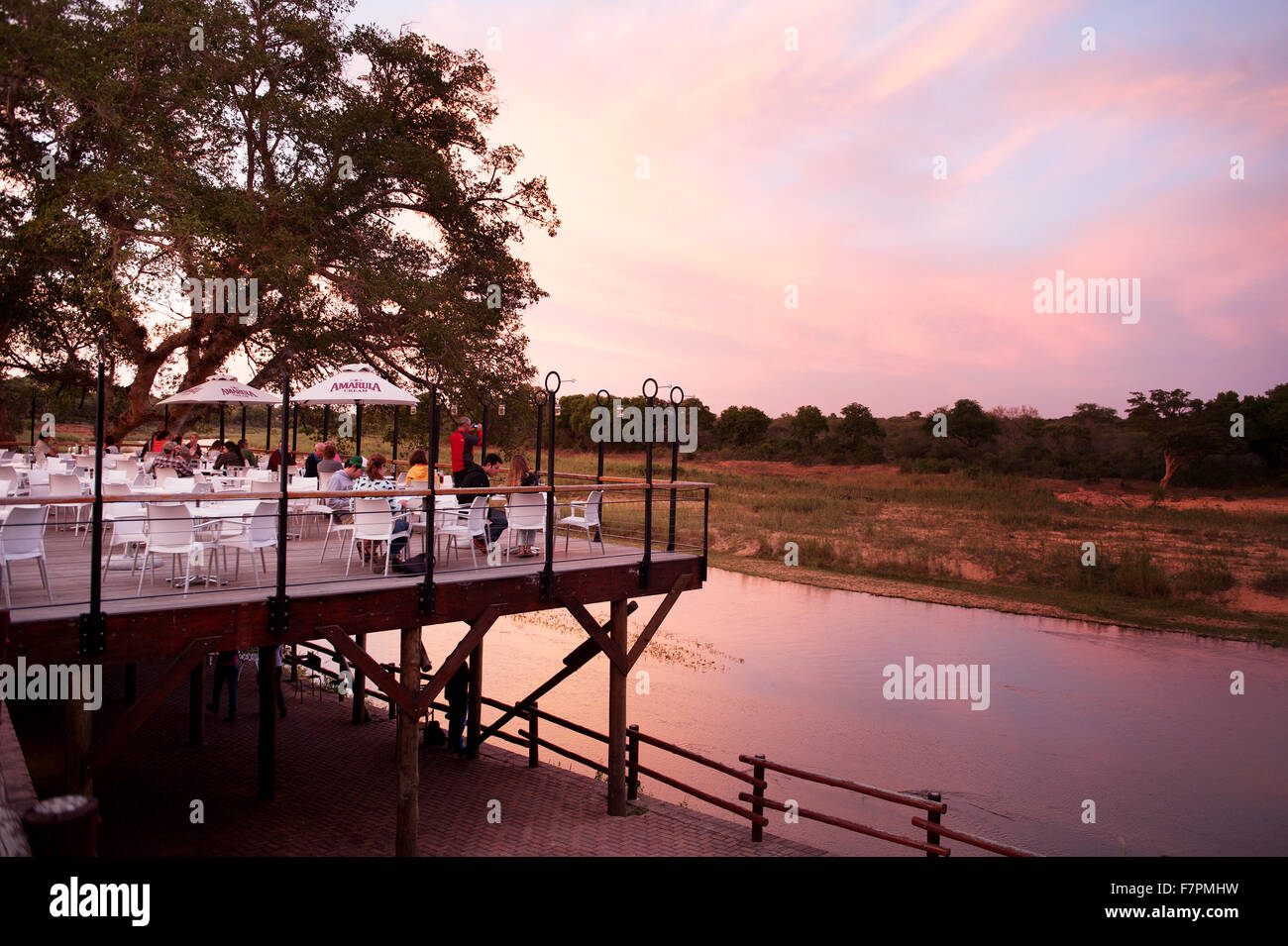 The Skukuza Rest Camp restaurant at sunset.  Kruger National Park, South Africa. Stock Photo
