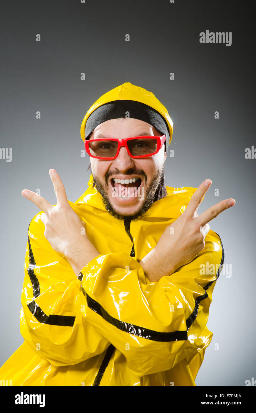 Funny man wearing yellow suit Stock Photo Alamy