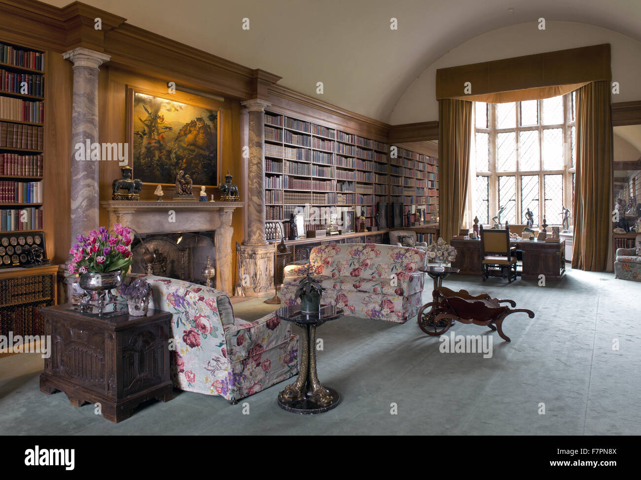 The Library at Anglesey Abbey, Gardens and Lode Mill, Cambridgeshire. Stock Photo