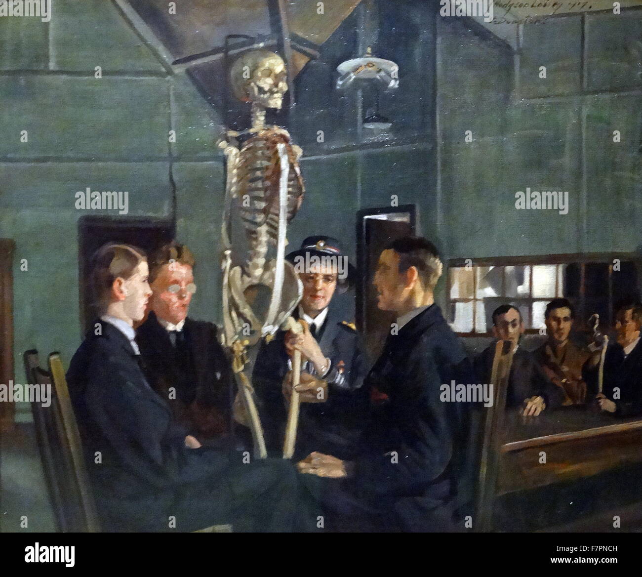 Anatomy Lessons at St. Dunstan's' by J.H. Lobley. Oil on canvas, British, 1919. St. Dunstan's was founded in order to rehabilitate those who were blinded during active service in the First World War. Stock Photo