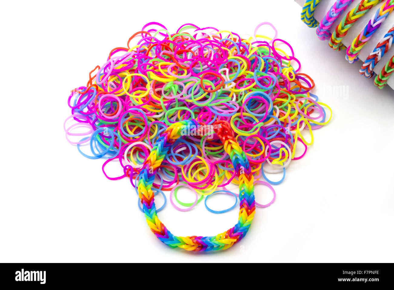 Rainbow loom Colored rubber bands for weaving accessories Stock Photo