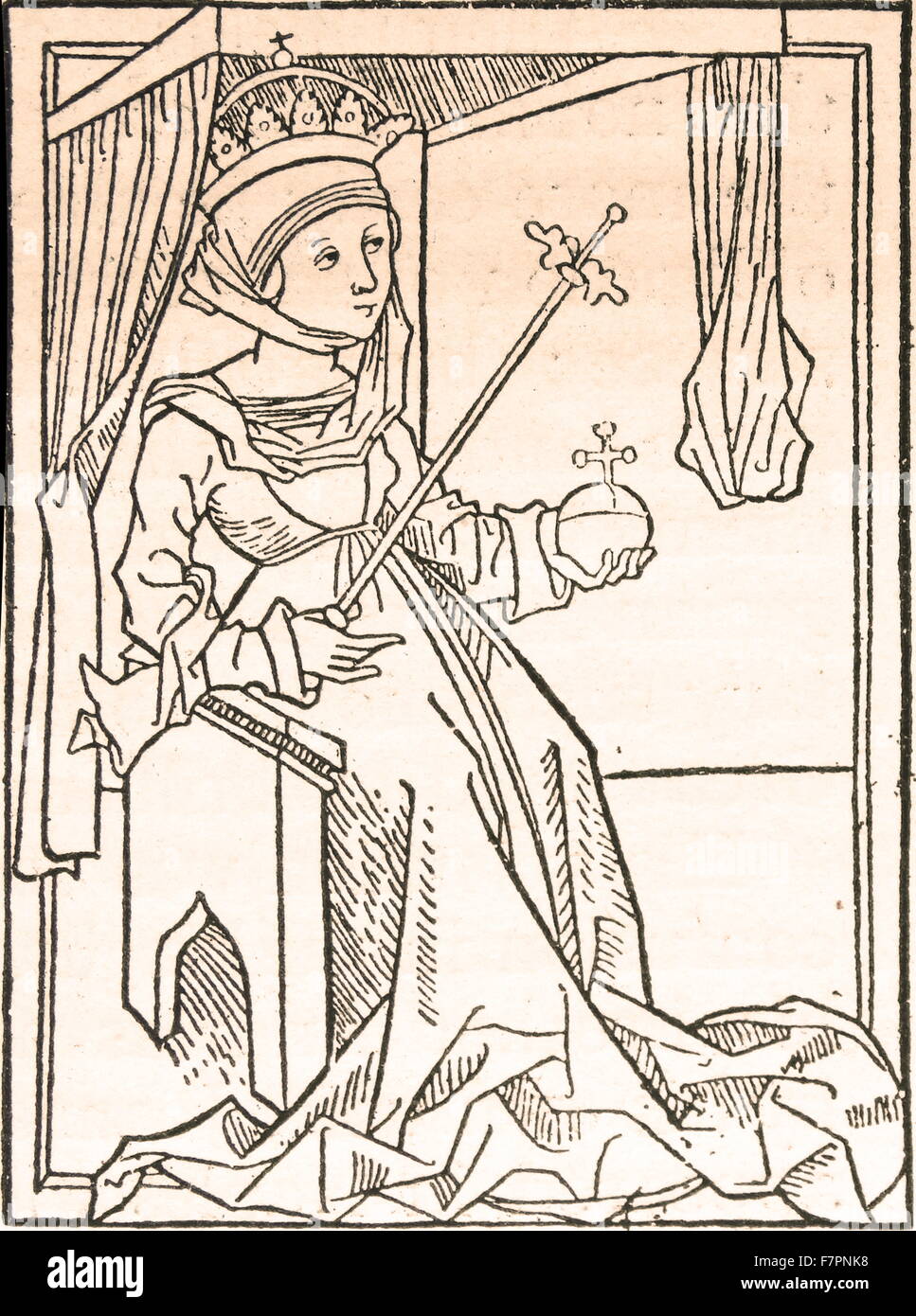 Queen Maria. Taken from a woodcut that represents Maria and her husband Sigismund of Luxemburg. Sigismund was also German Emperor and became Hungary's regent in 1387. Stock Photo