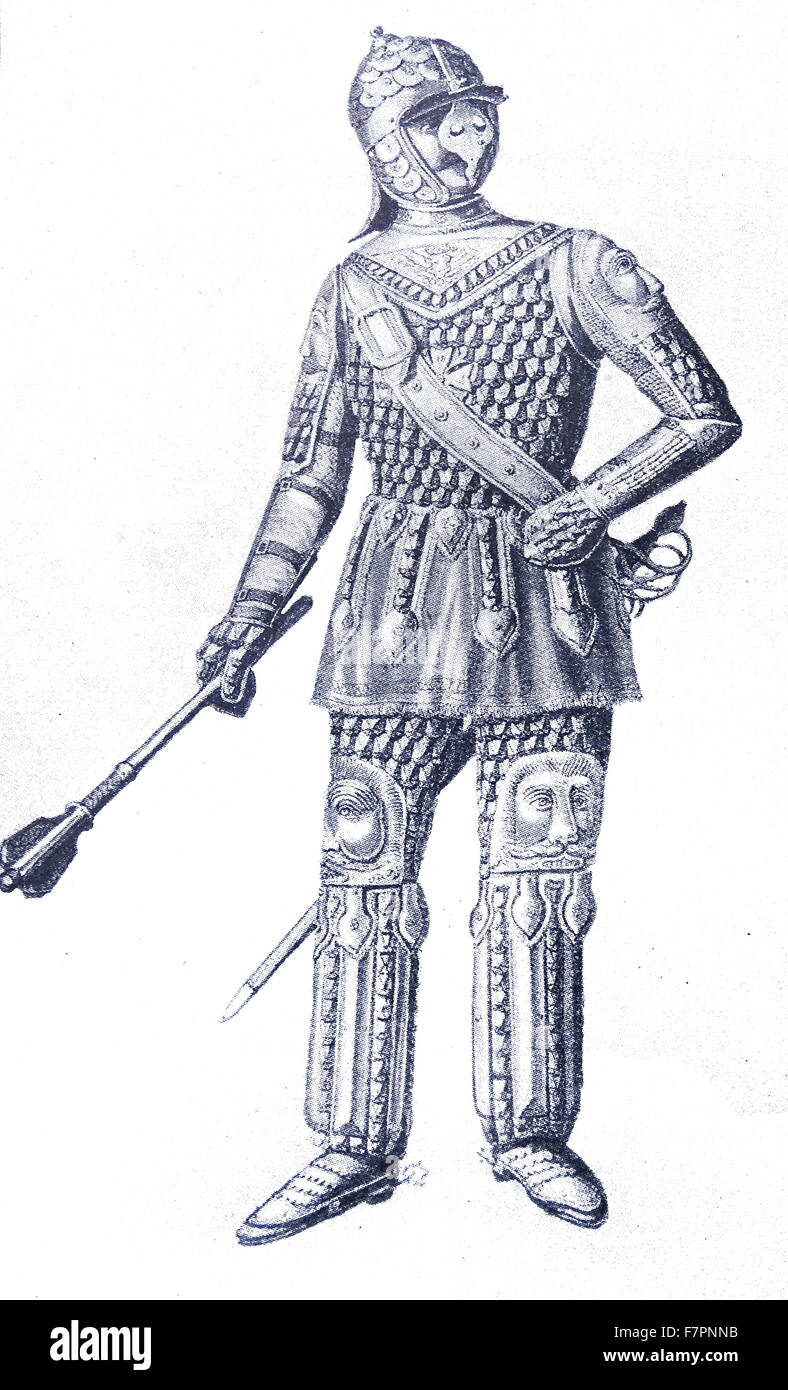 Engraving depicting 16th Century armour of a Polish Chieftain. Stock Photo