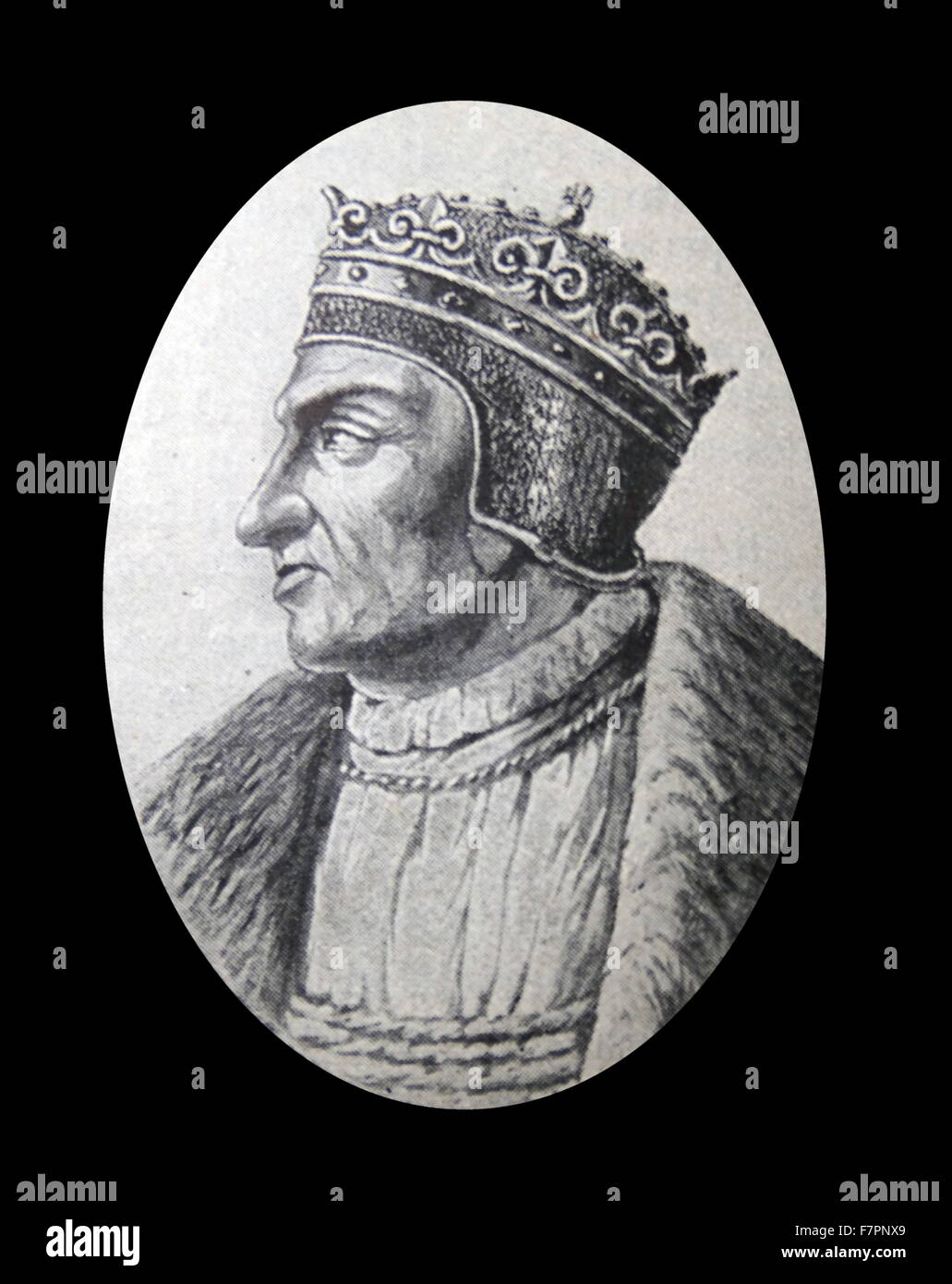 Engraving depicting Sigismund I the Old (1467-1548) of the Jagiellon dynasty, reigned as King of Poland and also as the Grand Duke of Lithuania. Dated 16th Century Stock Photo