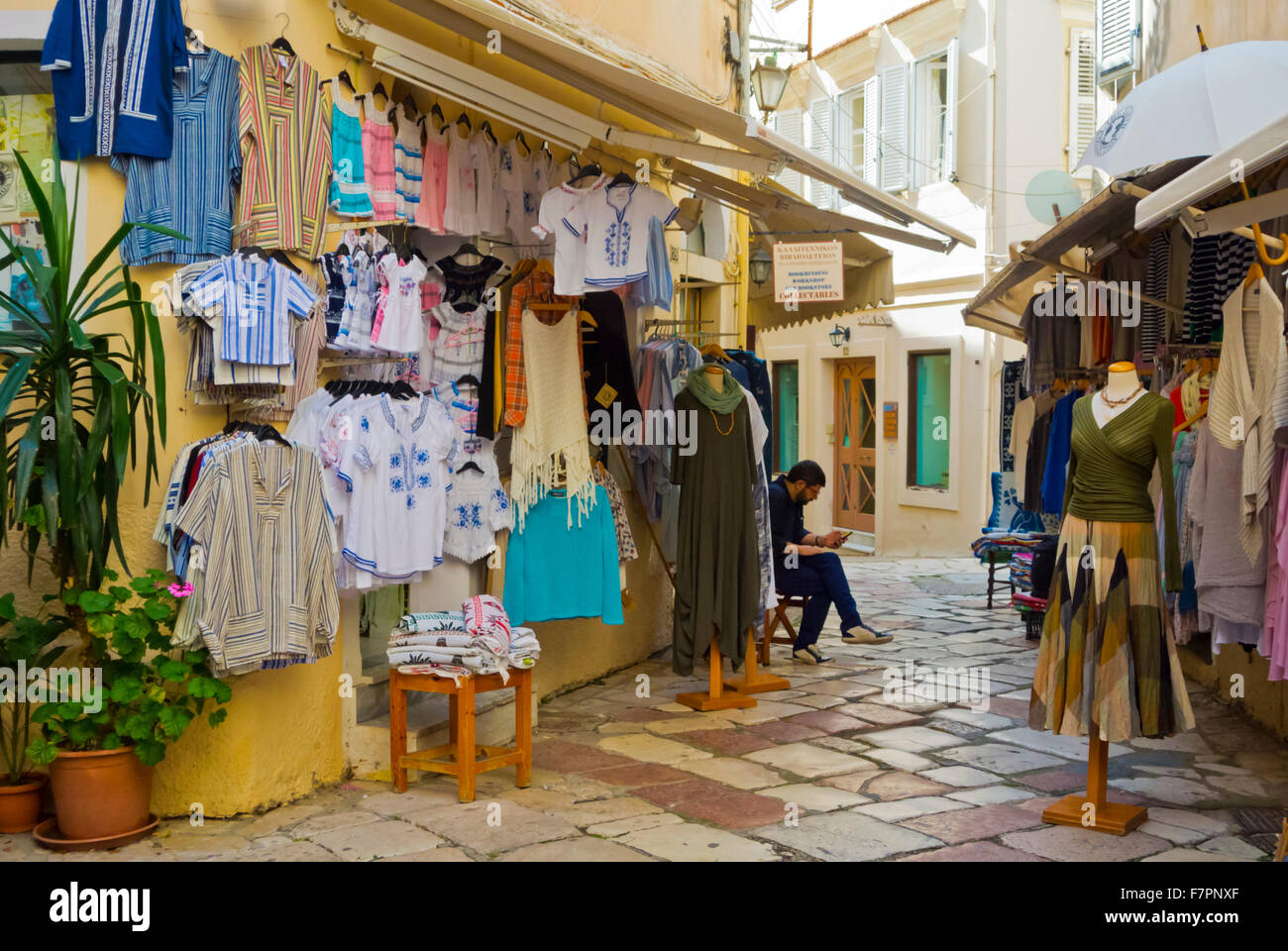 Clothing shop, Old town, Corfu , Ionian islands, Greece Stock Photo - Alamy