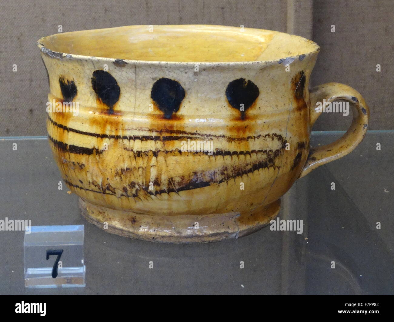 Lead-glazed earthernware mug. Dated 17th Century Stock Photo