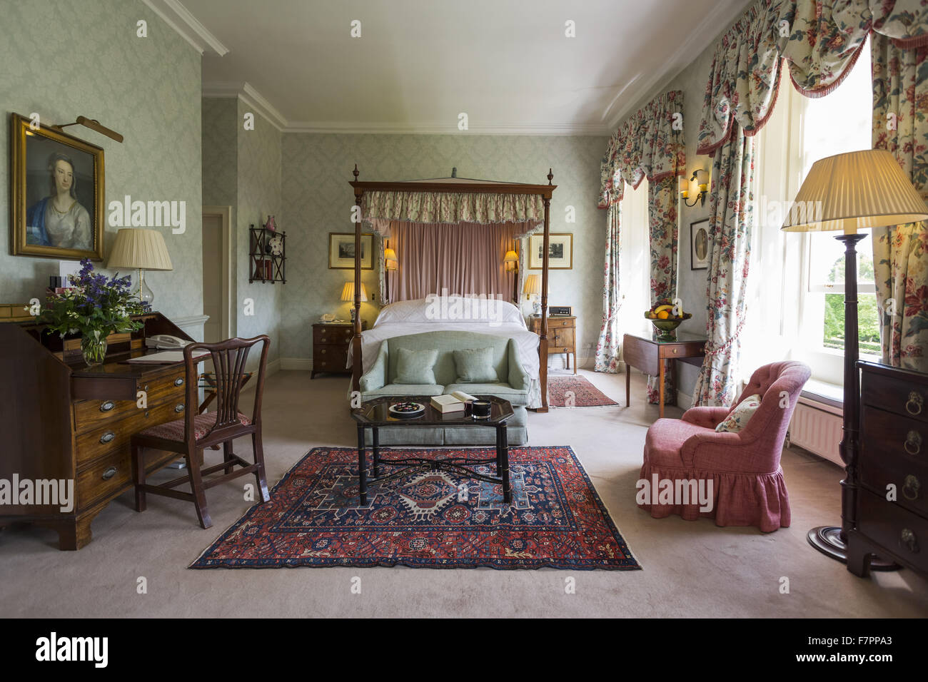 Bedroom at Middlethorpe Hall Hotel, Restaurant and Spa, North Yorkshire. Middlethorpe is a William and Mary house, built in 1699, set in manicured gardens and parkland. Stock Photo