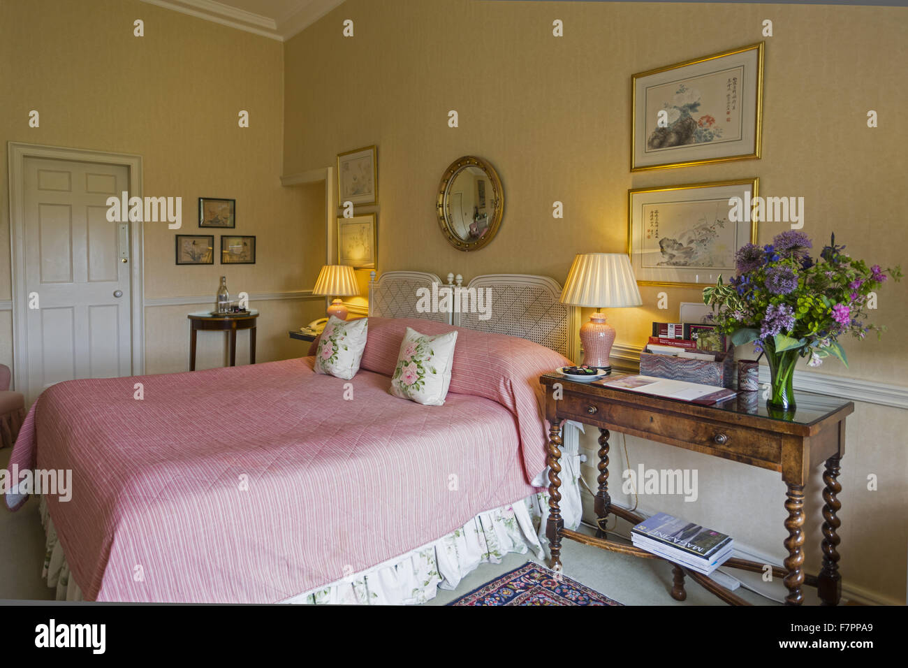 Bedroom at Middlethorpe Hall Hotel, Restaurant and Spa, North Yorkshire. Middlethorpe is a William and Mary house, built in 1699, set in manicured gardens and parkland. Stock Photo