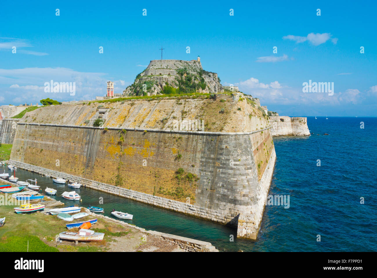 Contrafossa, canal in front of Old Fortress, Corfu town, Ionian islands, Greece Stock Photo