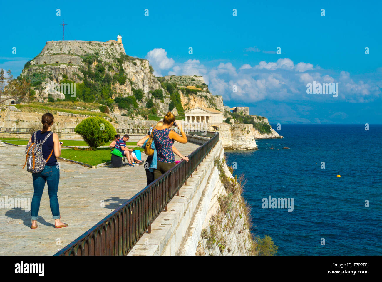 Promontory with Old Fortress in background, Corfu town, Corfu Island, Ionian islands, Greece Stock Photo