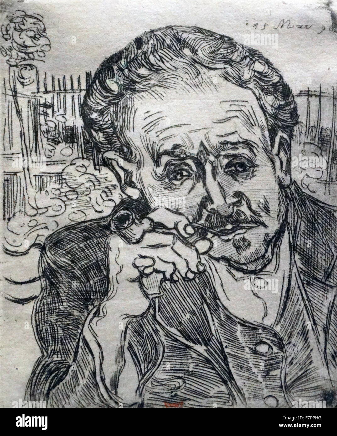 Portrait of Dr Gachet' by Vincent van Gogh. The only etching that van Gogh  ever produced, Gachet was his doctor and also a keen artist. Etching,  Dutch, 1890 Stock Photo - Alamy