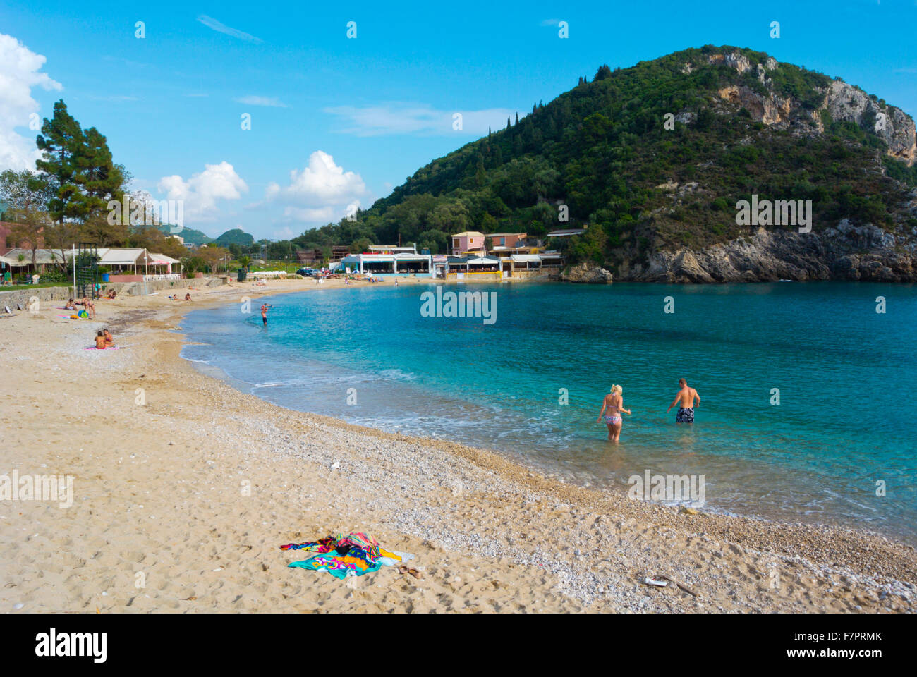 Main beach, Palaiokastritsa, Paleokastritsa, western Corfu, Kerkyra, Ionian islands, Greece Stock Photo