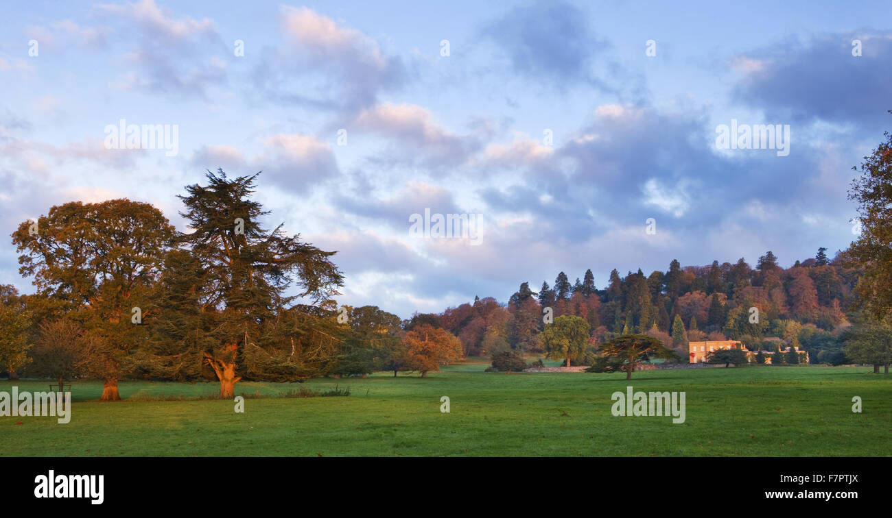 View across the park to the house at Killerton, Devon, in September. Stock Photo