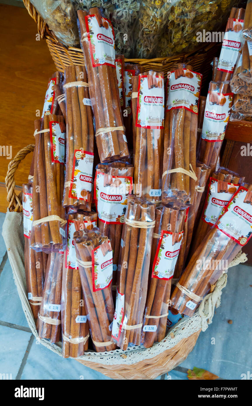 Cinnamon sticks, Central market, 1866 street, Heraklion, Crete island, Greece Stock Photo