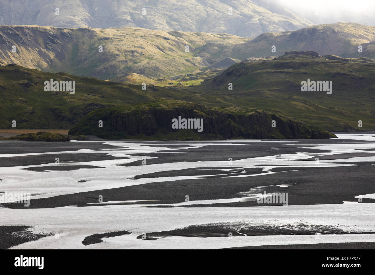 Plain formed of glacial sediments with water and sand at Lonsvik ...