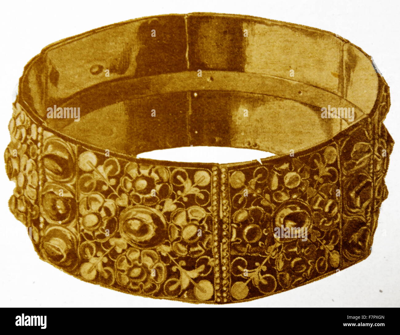 Iron Crown of Lombardy. The crown was certainly in use for the coronation of the kings of Italy by the 14th century, and presumably since at least the 11th. The manufacture of the crown dates to the 8th or early 9th century. Stock Photo