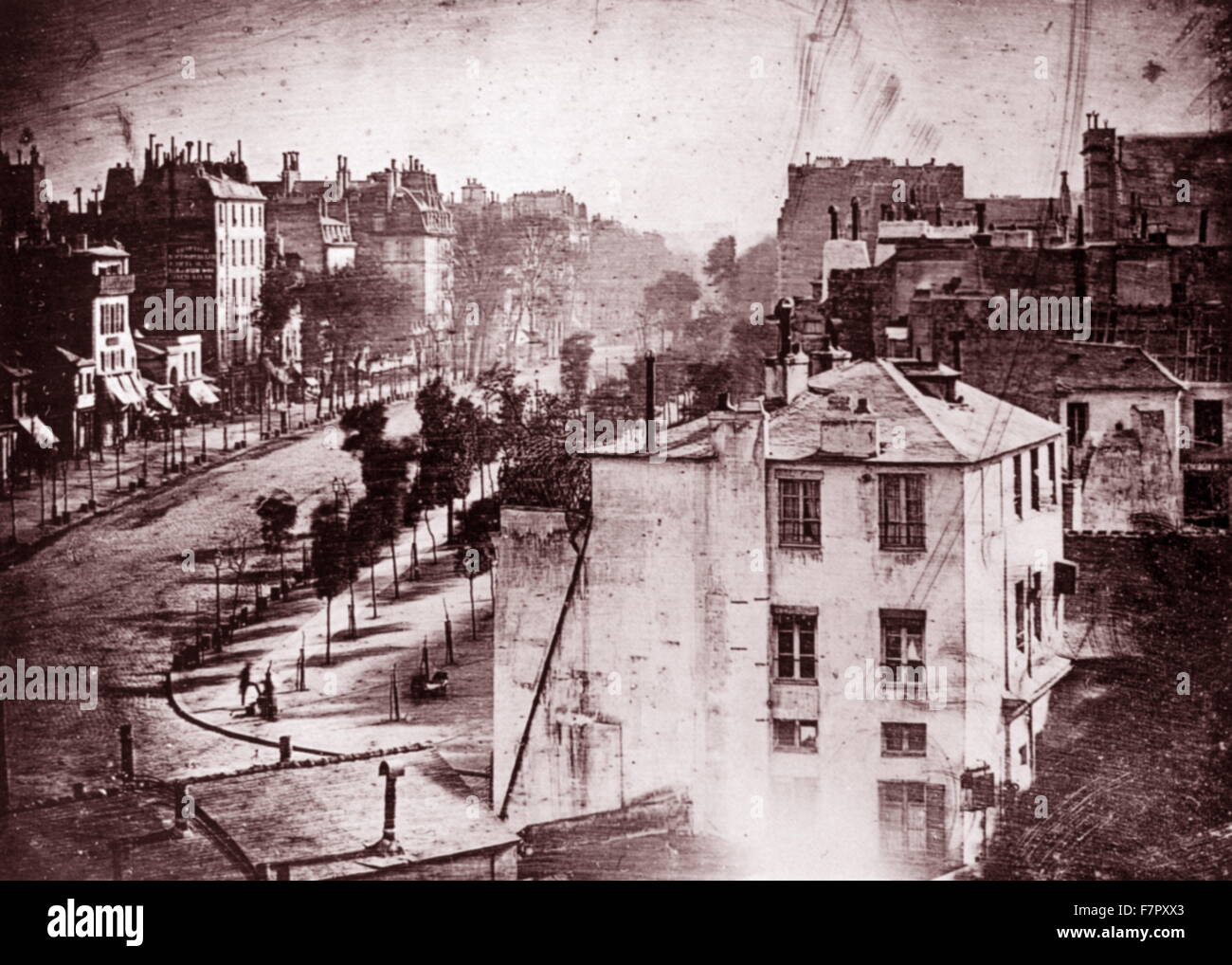 Boulevard du Temple, Paris, 3rd arrondissement, 1838. Daguerreotype, by Louis Daguerre (1787–1851) Stock Photo