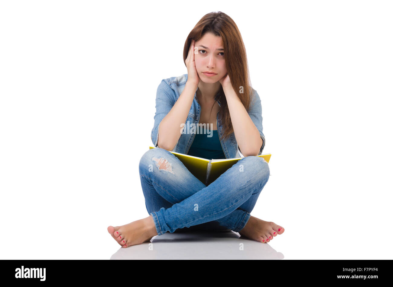 Student girl with books isolated on white Stock Photo - Alamy
