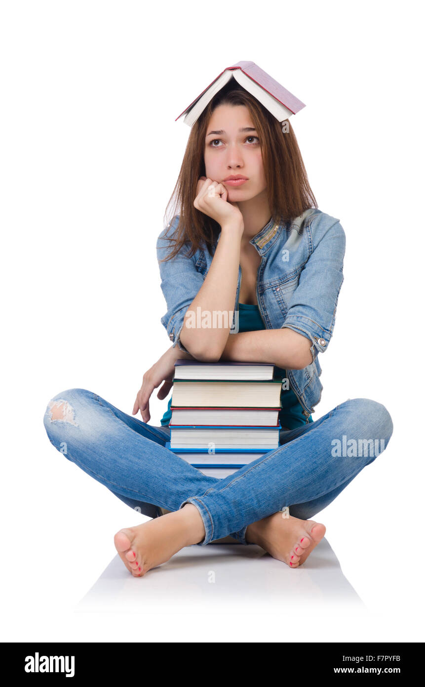 Girl standing on stack books hi-res stock photography and images - Alamy
