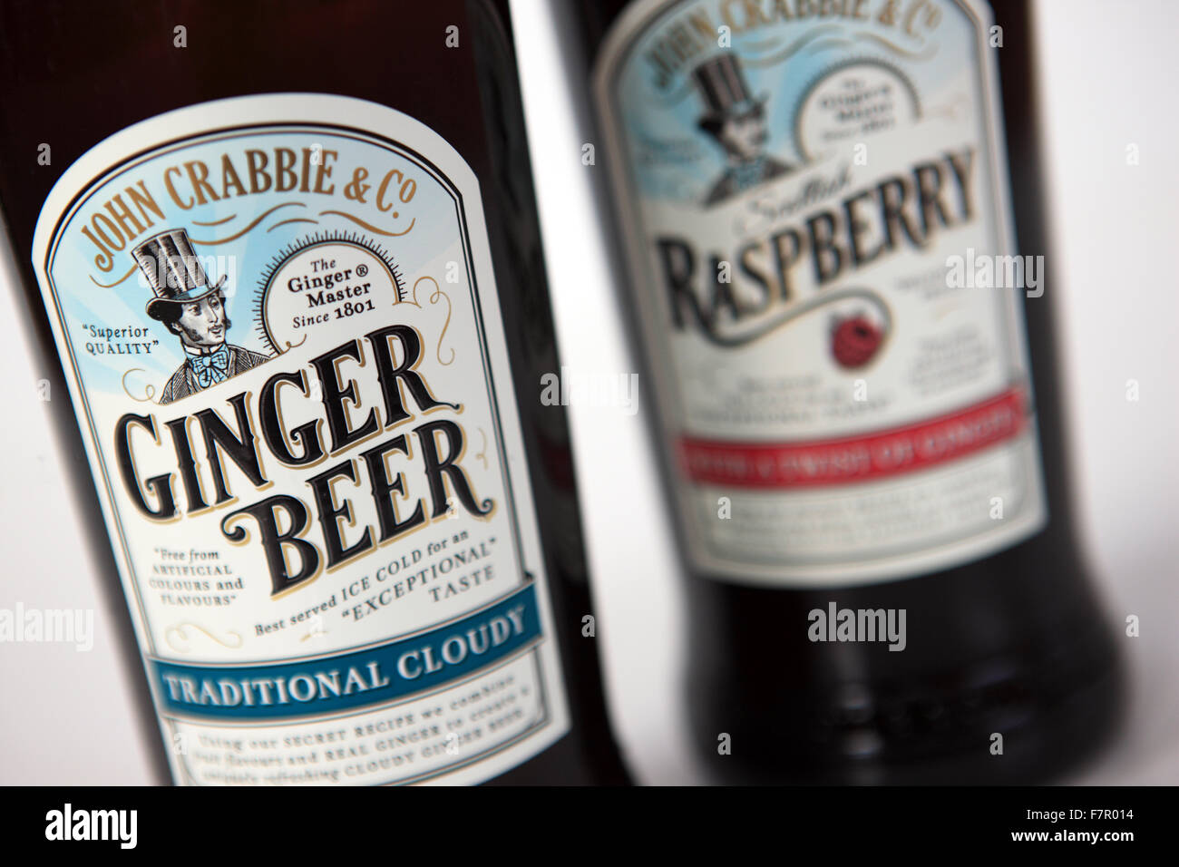 Bottles of Crabbie's Ginger Beer and raspberry flavoured ginger beer Stock Photo