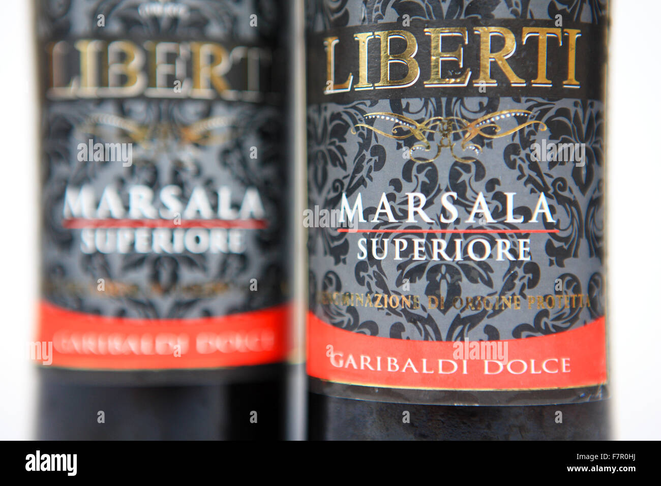 Bottles of Marsala wine from Sicily, Italy and often used in cooking Stock Photo