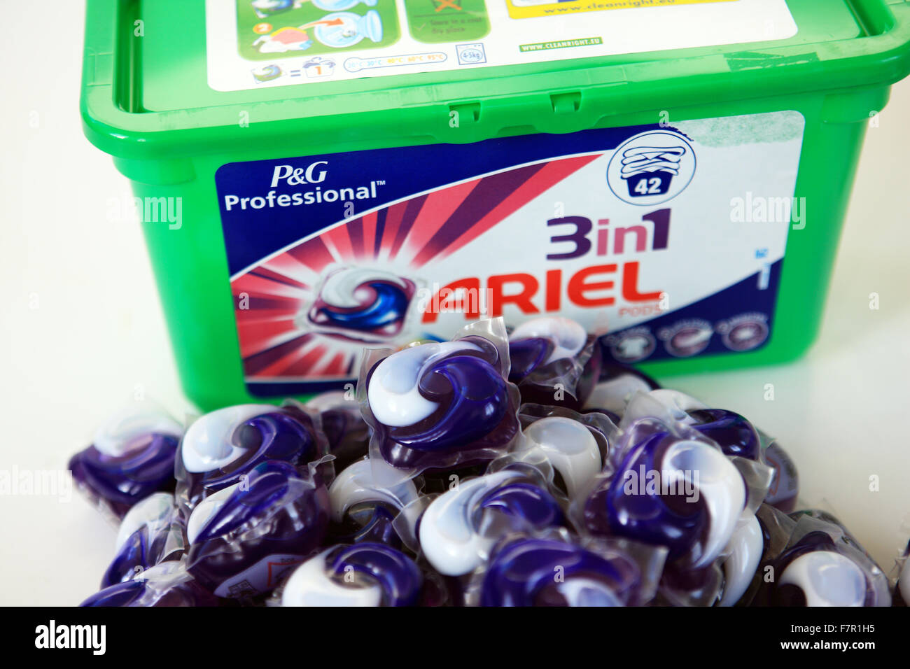 Ariel laundry detergent tub and capsules Stock Photo