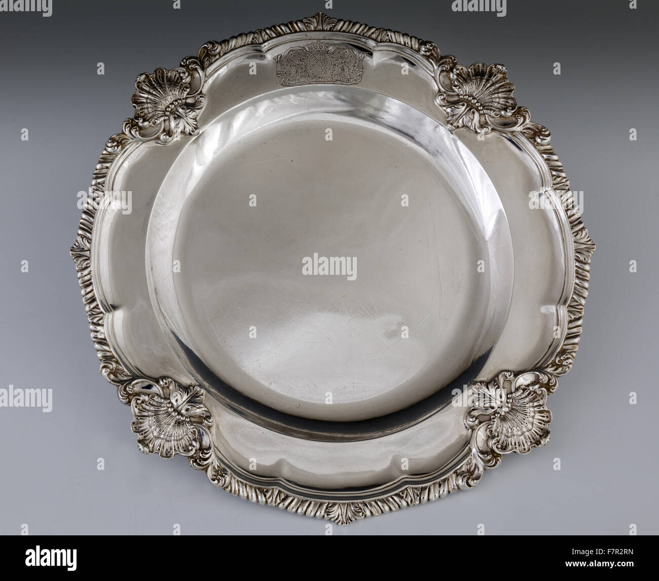 Circular second course dish, 1754, Frederick Kandler, silver at Ickworth, Suffolk. National Trust Inventory number 852121.2. Stock Photo