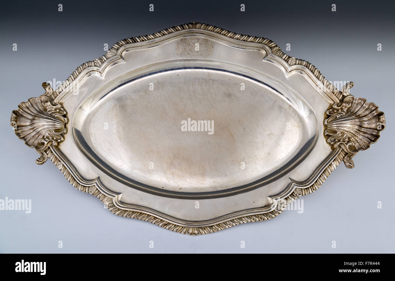 Stand for oval tureen, c. 1755, Turin, silver at Ickworth, Suffolk. National Trust Inventory number 852080.5-6. Stock Photo