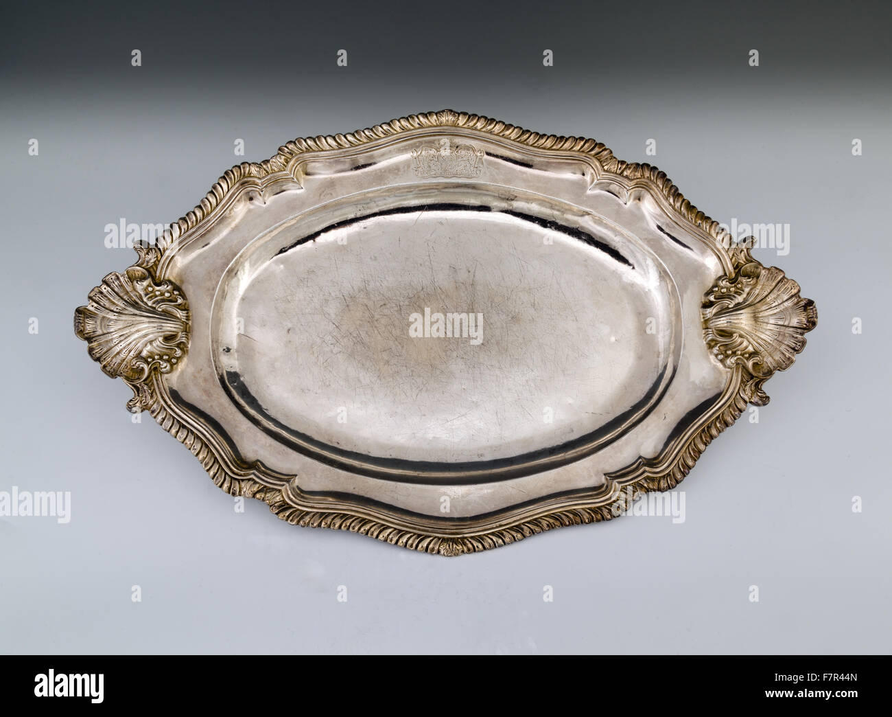 Oval meat dish, probably Frederick Kandler, c.1751, silver at Ickworth, Suffolk. Length 14 ¾ inches. National Trust Inventory number 852095.8. Stock Photo