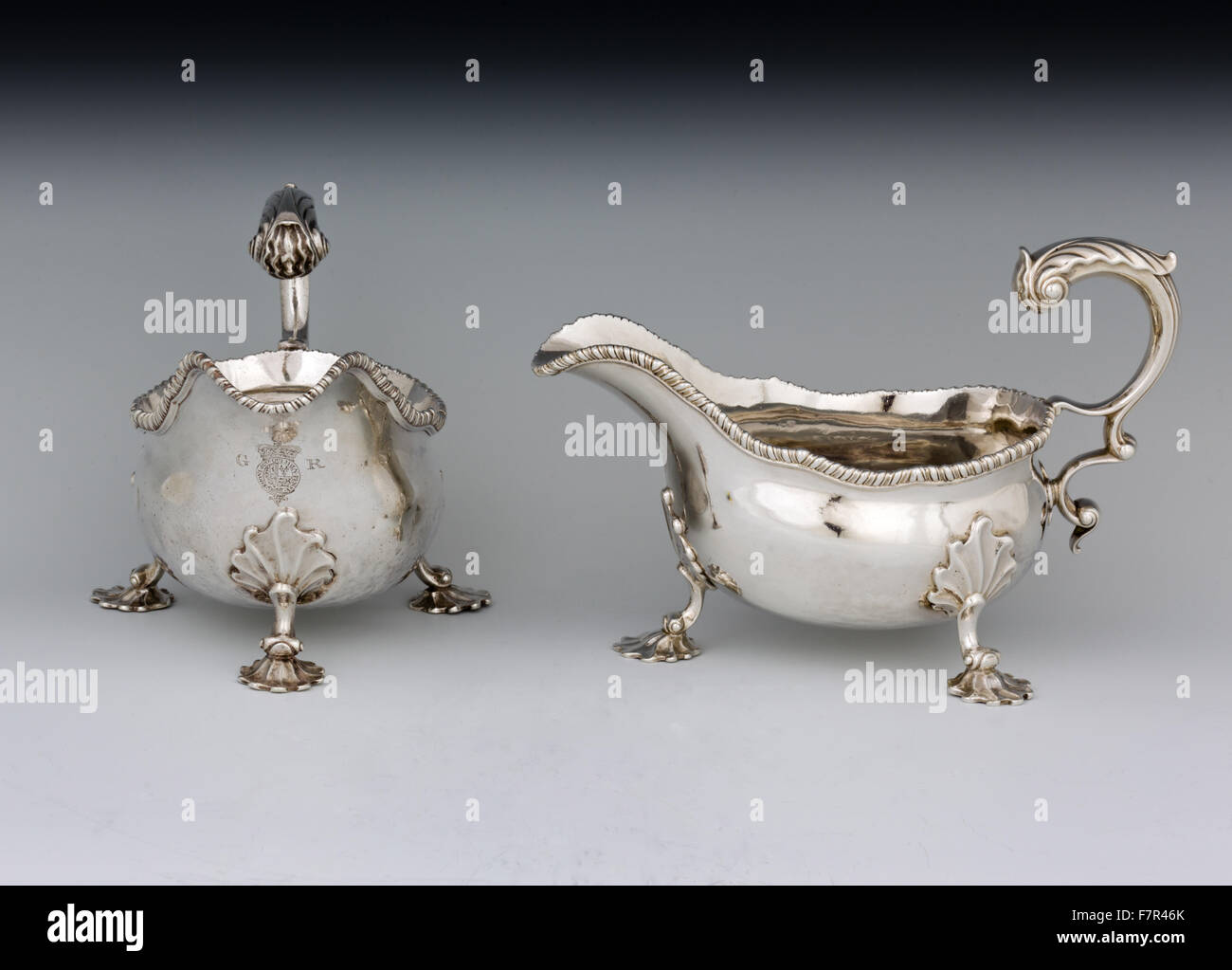 Sauce boats, Simon le Sage, 1758, silver at Ickworth, Suffolk. National Trust Inventory number 852122. Stock Photo