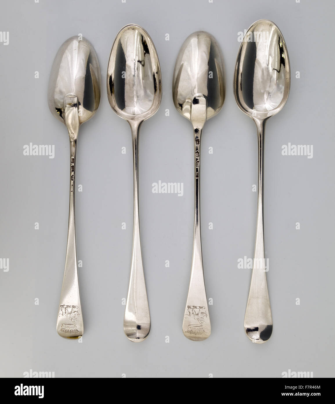 Two pairs of ragout spoons, Elias Cachart, 1751 and 1754, silver at Ickworth, Suffolk. National Trust Inventory Number 852099.53-56. Stock Photo