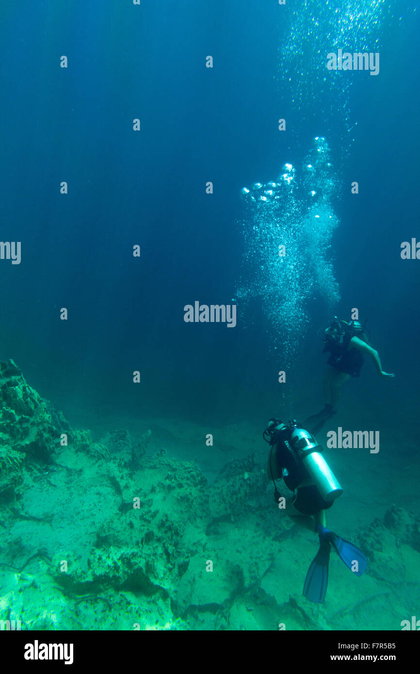 Two scuba divers under water in the Philippines Stock Photo