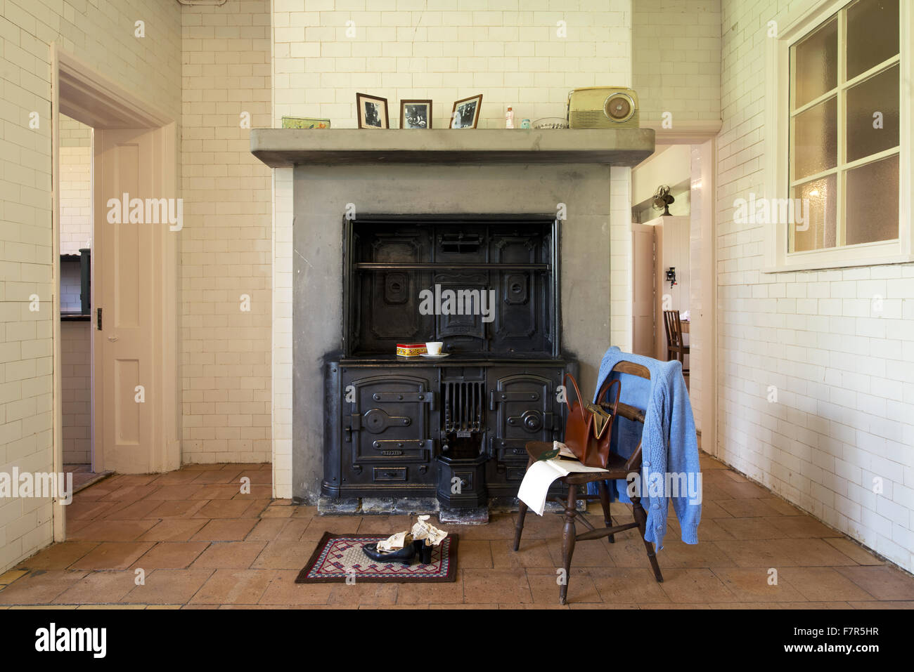 The cooking range in the scullery at Anglesey Abbey, Gardens and Lode Mill, Cambridgeshire. Stock Photo