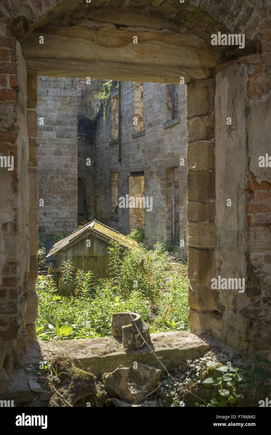 The servant quarters, quad and goat kennel inside the ruined hall at Gibside, Tyne & Wear. Gibside was created by one of the richest men in Georgian England, and offers fantastic views, wide open spaces, fascinating historic buildings and ruins. Stock Photo