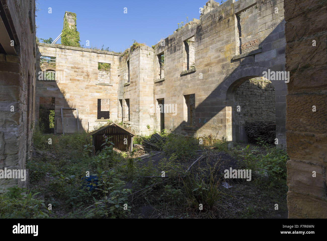 The servant quarters, quad and goat kennel inside the ruined hall at Gibside, Tyne & Wear. Gibside was created by one of the richest men in Georgian England, and offers fantastic views, wide open spaces, fascinating historic buildings and ruins. Stock Photo