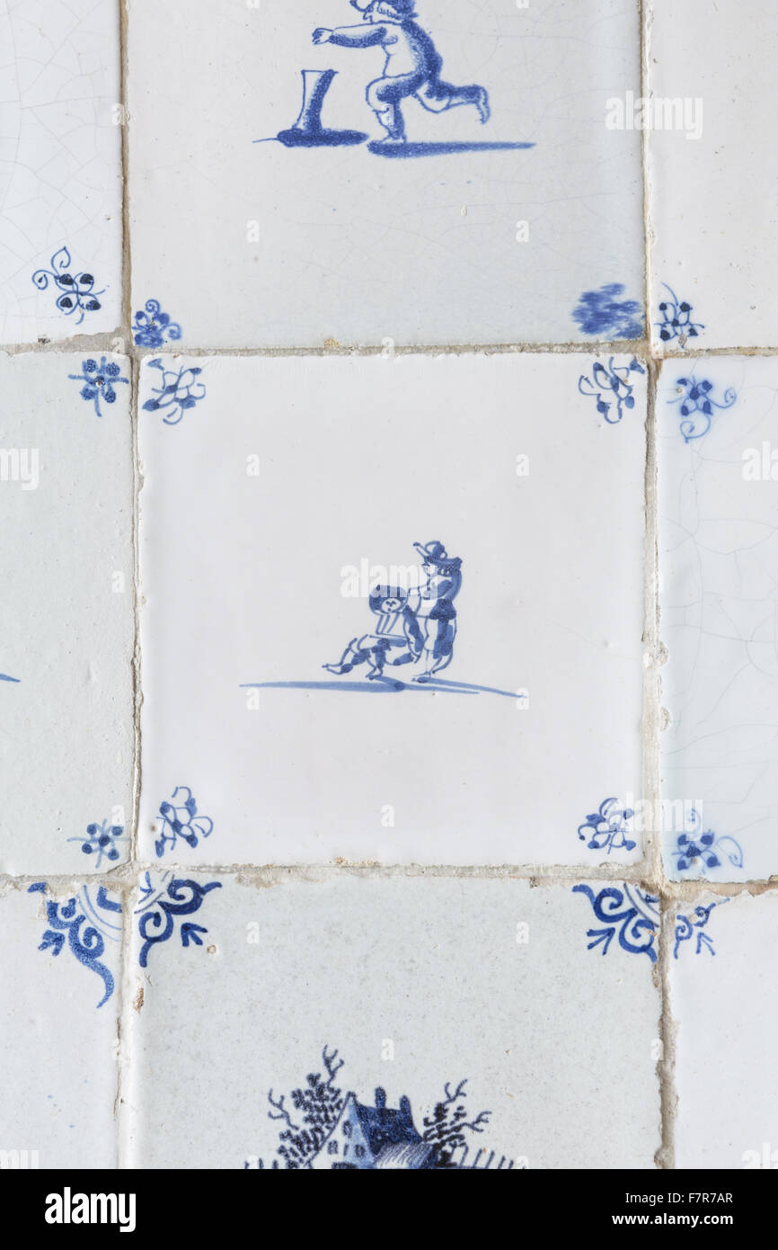 A detail of the tiles in the Ireton Bathroom at Packwood House