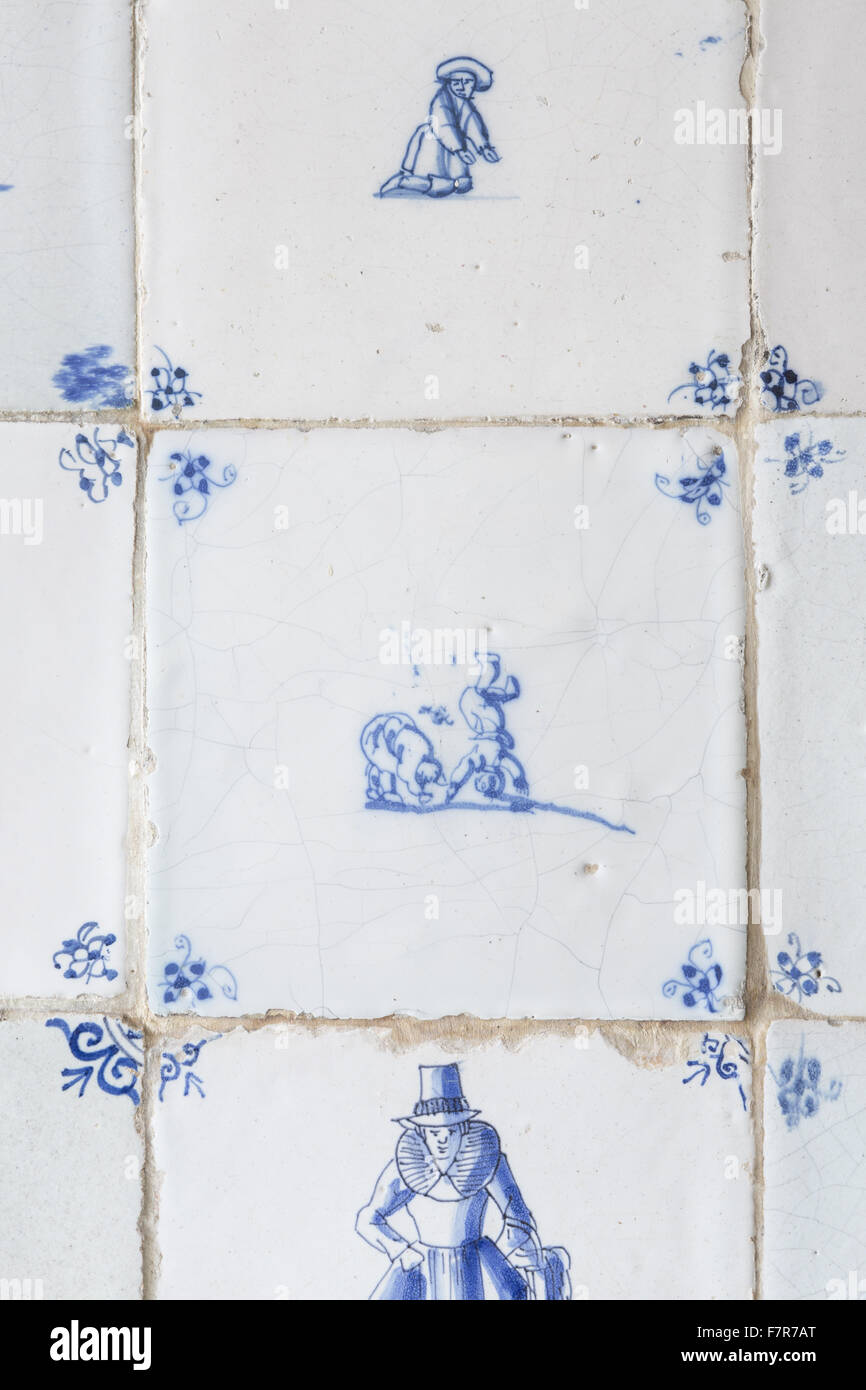 A detail of the tiles in the Ireton Bathroom at Packwood House