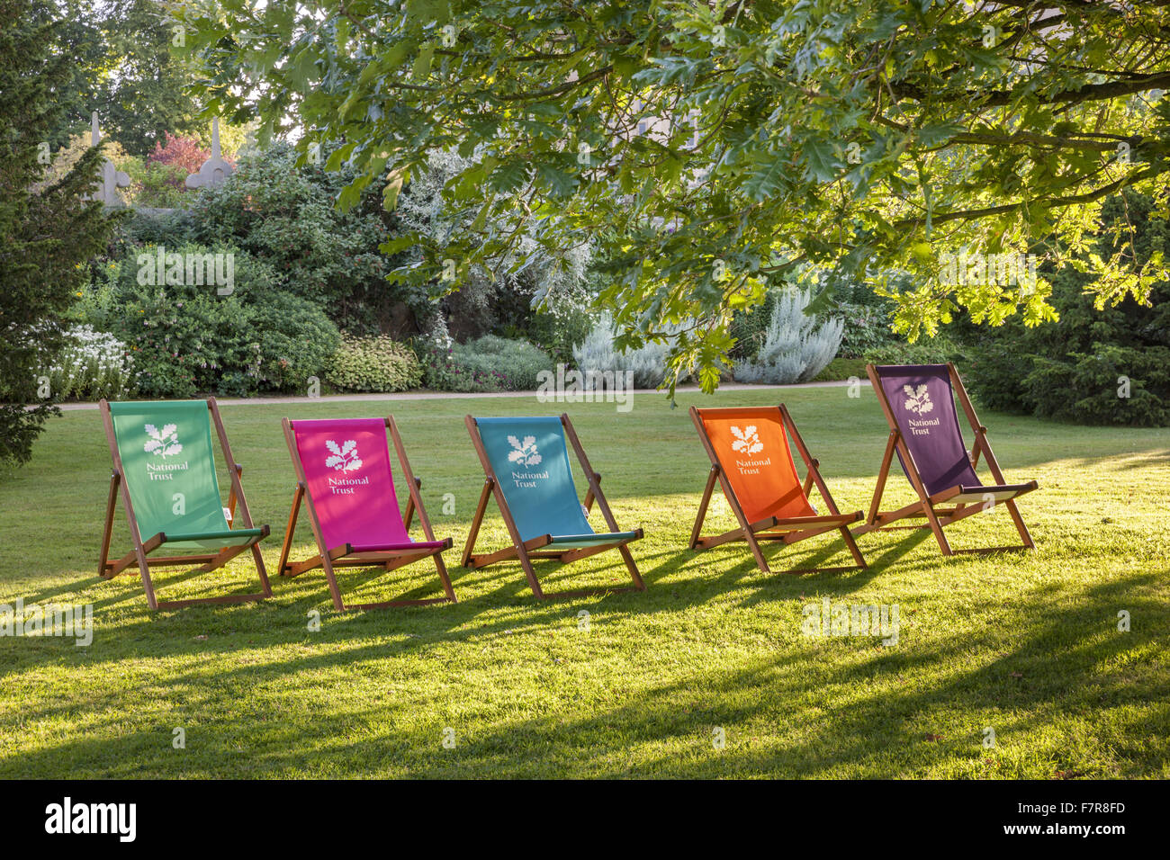 Deck chairs in the South Court at Hardwick Hall, Derbyshire. The Hardwick Estate is made up of stunning houses and beautiful landscapes. Stock Photo