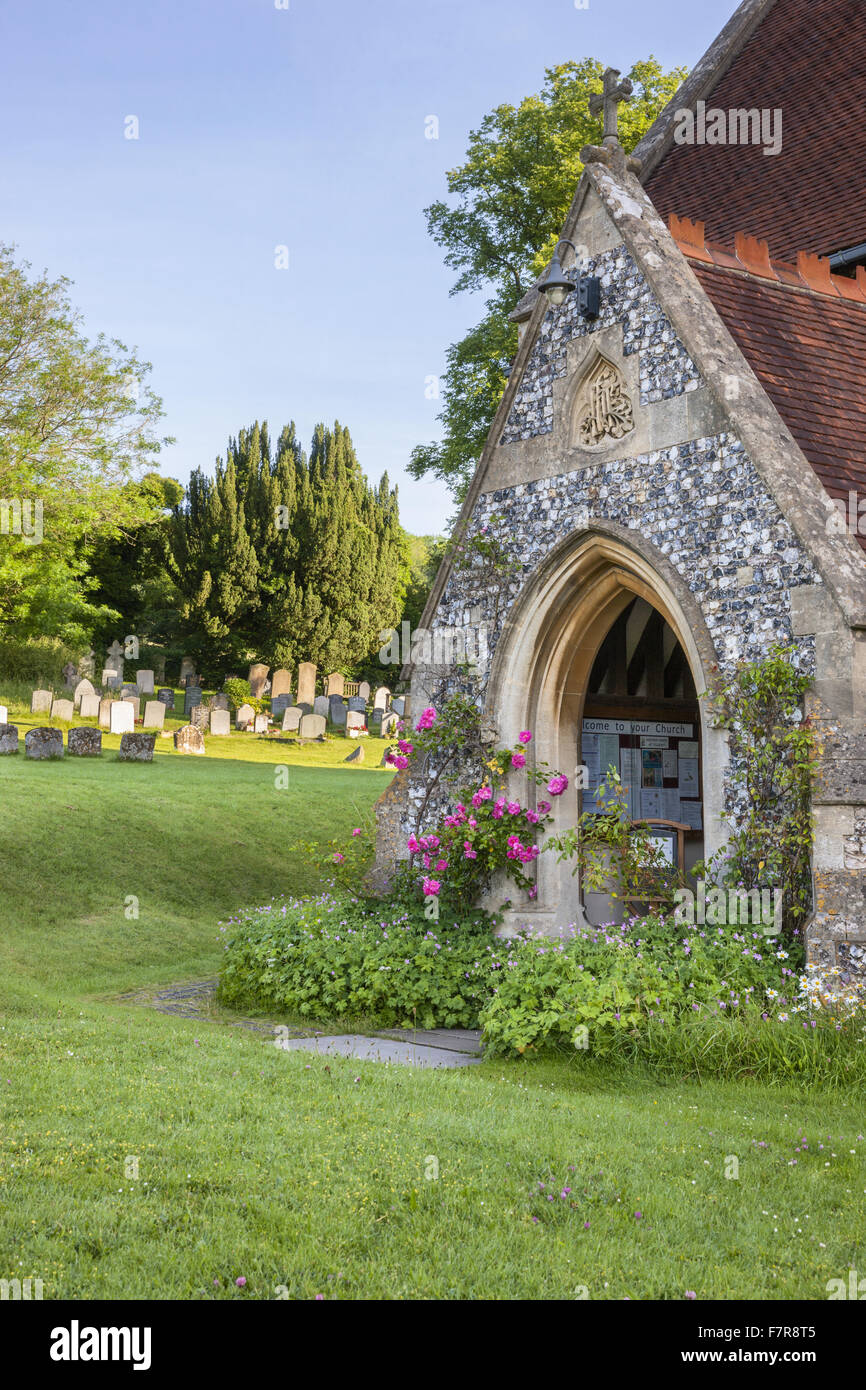 St Michael & All Angels Church, Hughenden, Buckinghamshire. Victorian Prime Minister Benjamin Disraeli is buried near the east end of the north chapel. Stock Photo