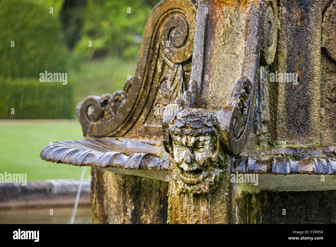 The fountain in the centre of the Parterre Garden at Blickling Estate, Norfolk. Blickling is a turreted red-brick Jacobean mansion, sitting within beautiful gardens and parkland. Stock Photo