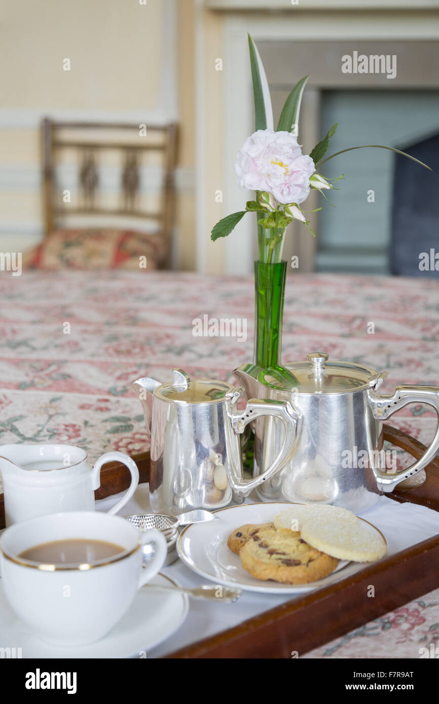 A tea tray at Middlethorpe Hall Hotel, Restaurant and Spa, North Yorkshire. Middlethorpe is a William and Mary house, built in 1699, set in manicured gardens and parkland. Stock Photo