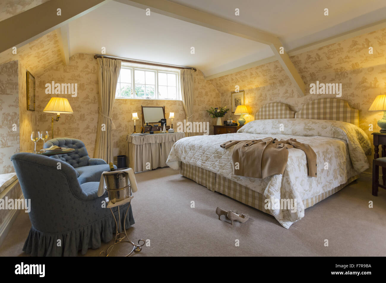 Bedroom at Middlethorpe Hall Hotel, Restaurant and Spa, North Yorkshire. Middlethorpe is a William and Mary house, built in 1699, set in manicured gardens and parkland. Stock Photo