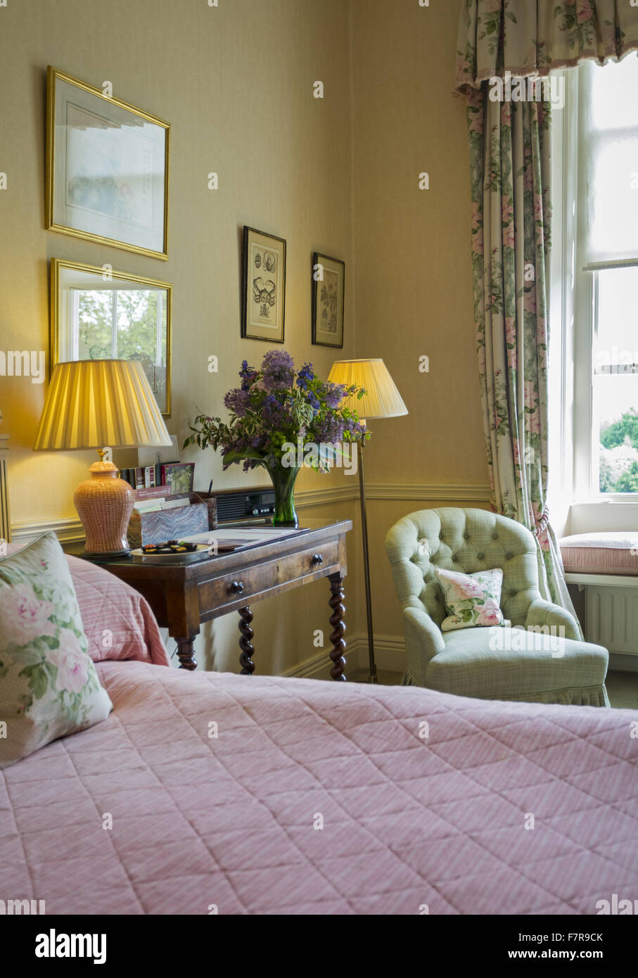 Bedroom at Middlethorpe Hall Hotel, Restaurant and Spa, North Yorkshire. Middlethorpe is a William and Mary house, built in 1699, set in manicured gardens and parkland. Stock Photo