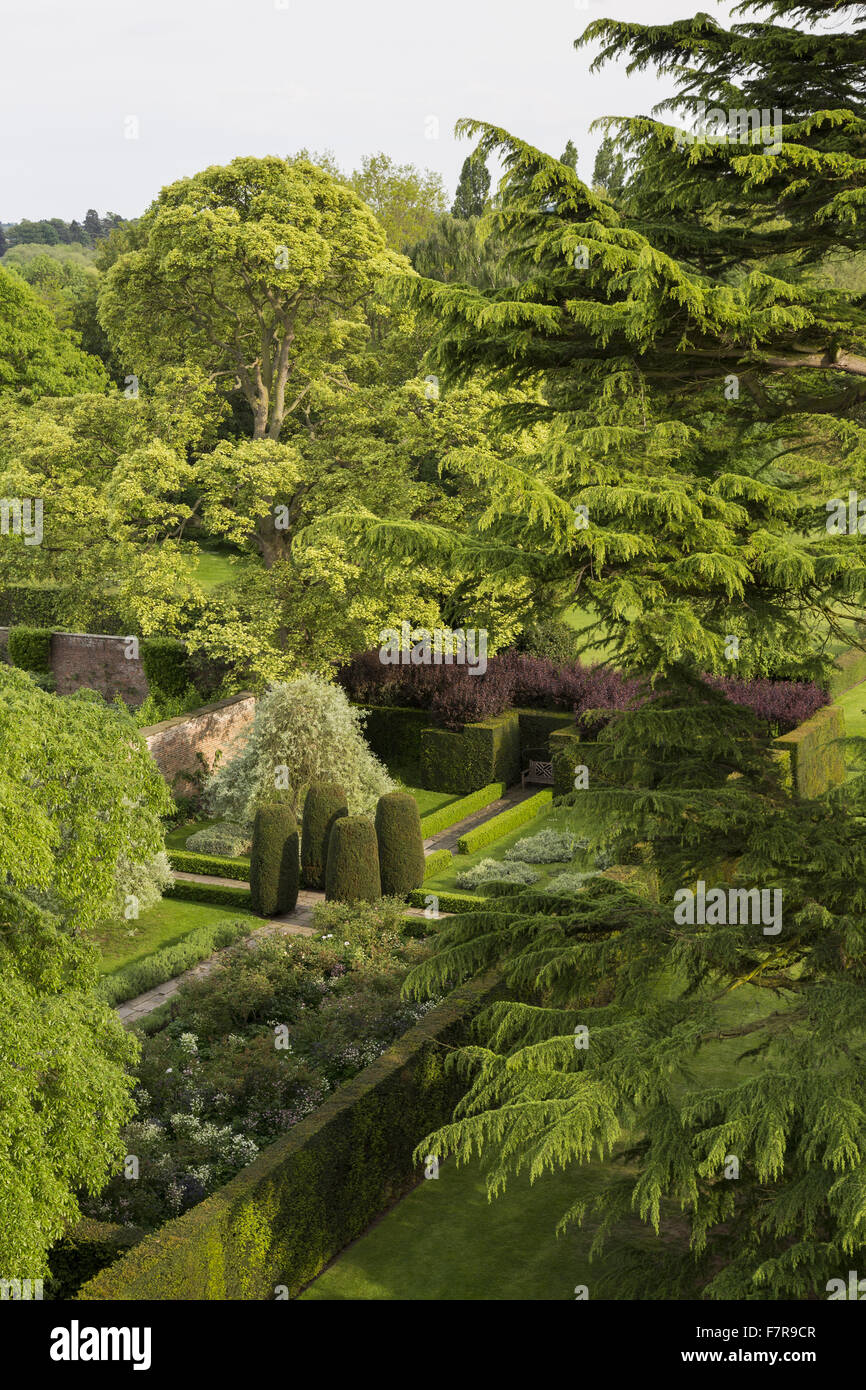 The gardens at Middlethorpe Hall Hotel, Restaurant and Spa, North Yorkshire. Middlethorpe is a William and Mary house, built in 1699, set in manicured gardens and parkland. Stock Photo