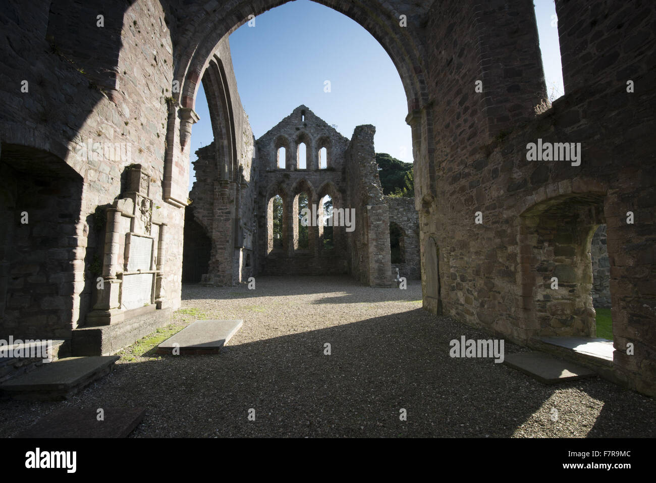 Grey Abbey, County Down. Grey Abbey is a ruined Cistercian priory in the village of Greyabbey. NOT NT LAND. Stock Photo