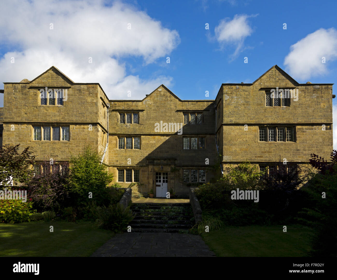 View of the Front Range of Eyam Hall, Derbyshire. Stock Photo
