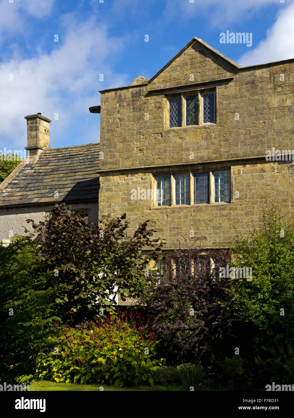 View of the Front Range of Eyam Hall, Derbyshire. Stock Photo