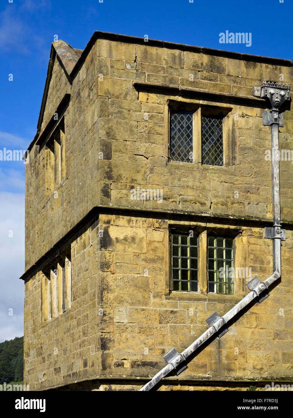 Detail of windows at Eyam Hall, Derbyshire. Stock Photo