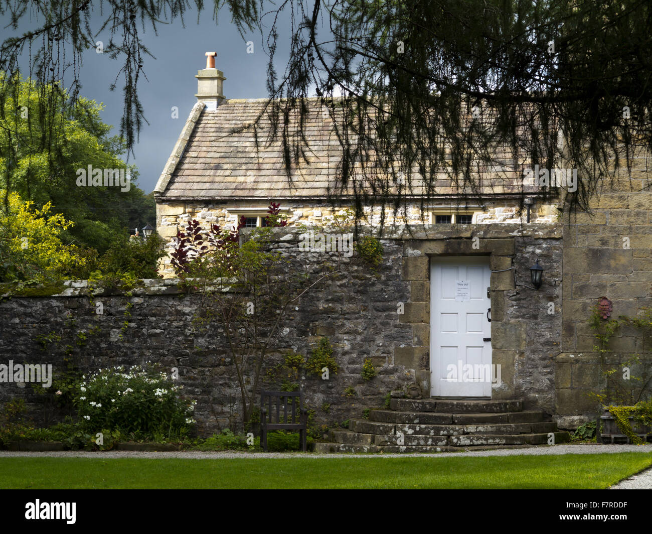 Garden wall at Eyam Hall and Craft Centre, Derbyshire. Stock Photo